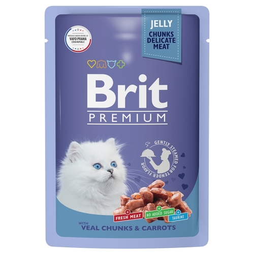 Брит Премиум пауч 85гр - Желе - Телятина/Морковь для Котят (Brit Premium) + Подарок