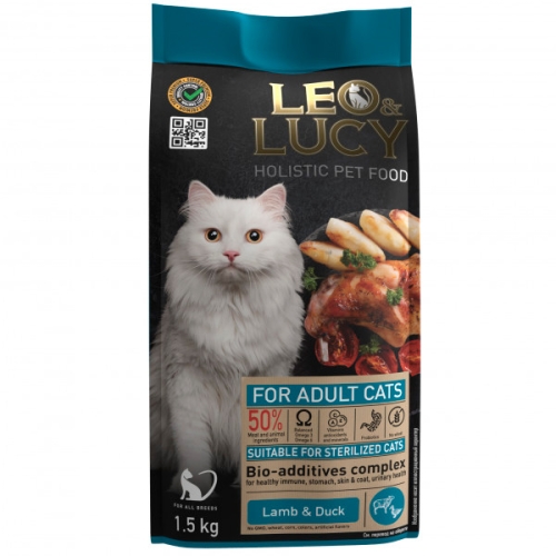 Лео&Люси Холистик 1,5кг - Ягненок, для Стерилизованных кошек (Leo&Lucy) + Подарок
