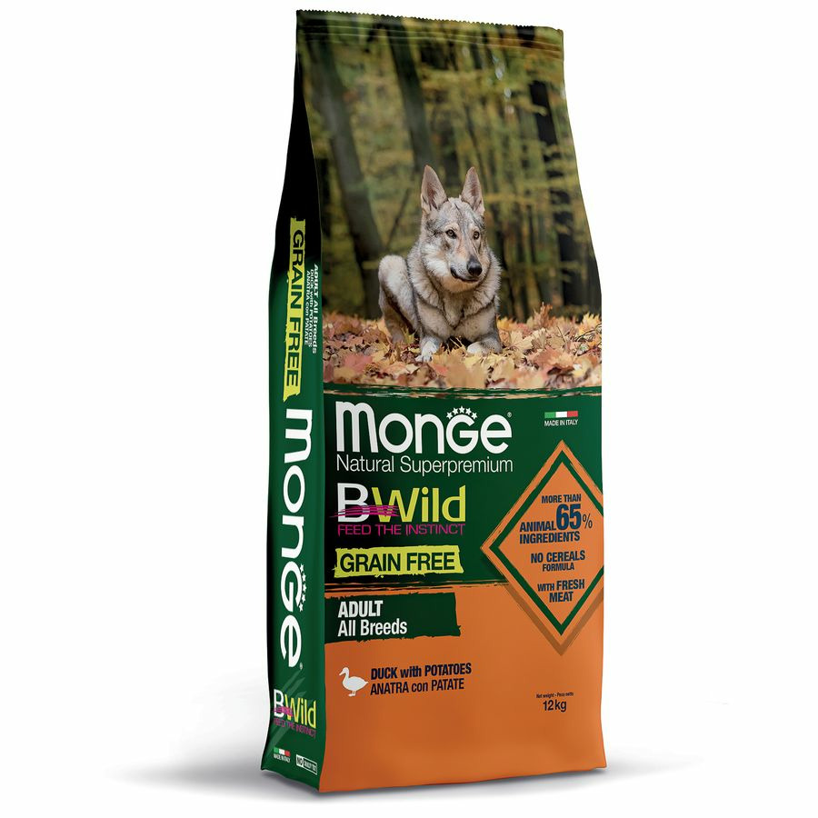 Монж 12кг - BWild - Утка/Картофель, БЕЗзерновой корм для собак (Monge BWild Grain Free)