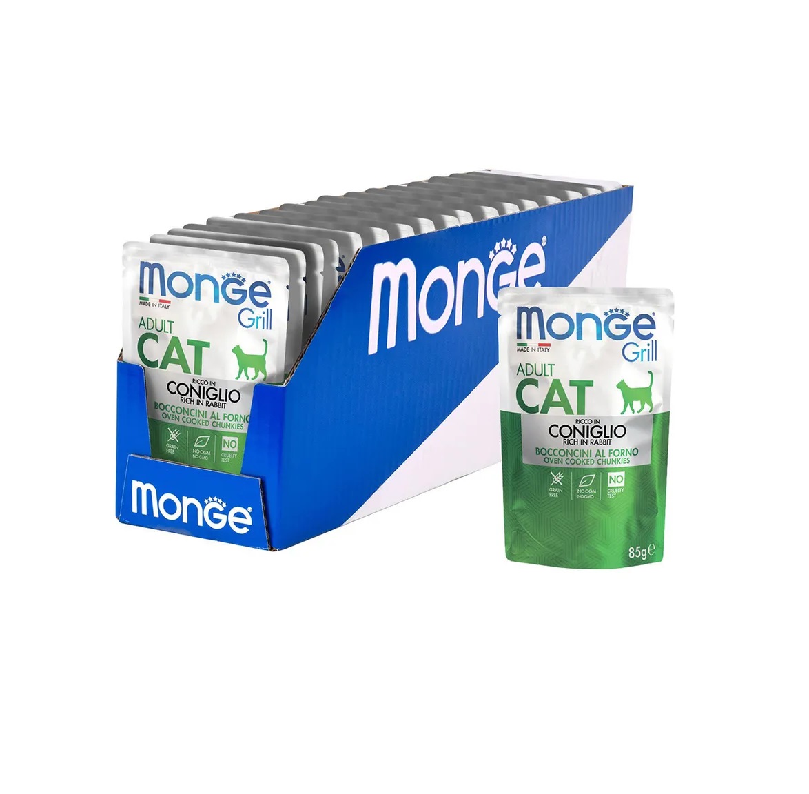 Монж пауч 85гр - Cat Grill - Кролик Итальянский - кусочки в Желе - для Кошек (Monge) 1кор = 28шт