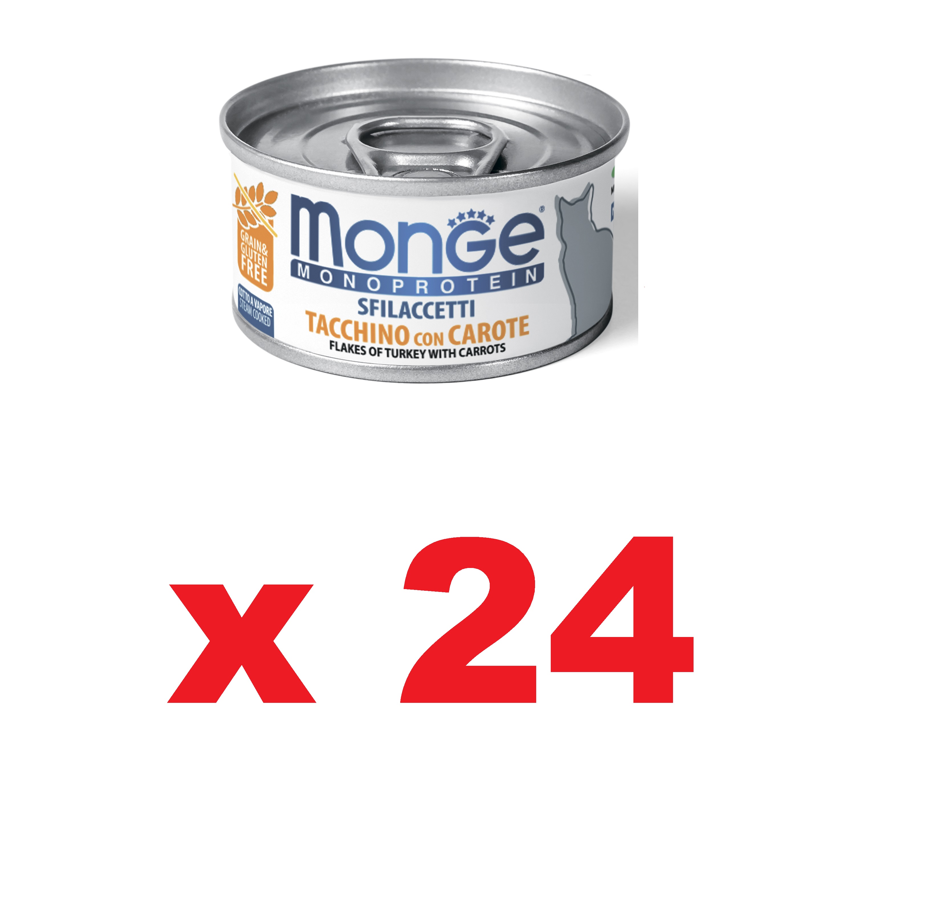 Монж 80гр - Cat Monoprotein - Индейка/Морковь - Мясные Хлопья - для кошек (Monge) 1кор = 24шт