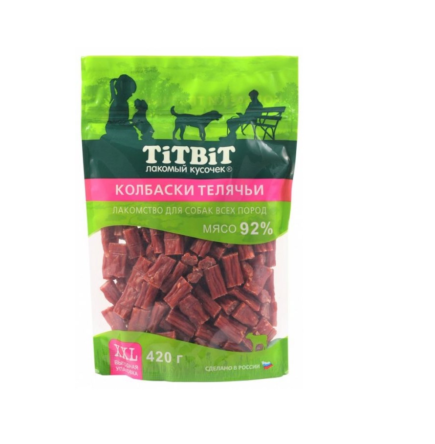 Колбаски для собак - Телячьи 420гр - Телятина/Говяжье Сердце - Золотая коллекция (TitBit)