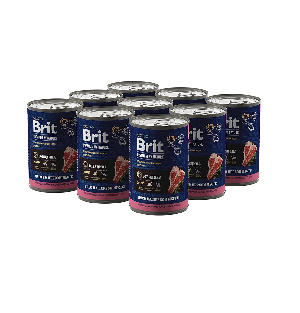 Брит 410гр - Говядина - консервы для взрослых Собак (Brit Premium by Nature) 1кор = 9шт