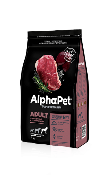 АльфаПет СуперПремиум 18кг - для Крупных Собак - Говядина/Сердце (Alpha Pet SuperPremium)