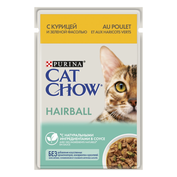 Кэт Чау 85гр - Курица/Зеленая фасоль - Выведение шерсти (Cat Chow)