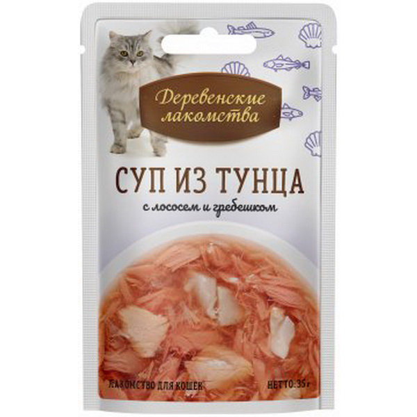 Деревенские лакомства 35гр - Тунец/Лосось/Гребешок (Суп) - консервы для кошек