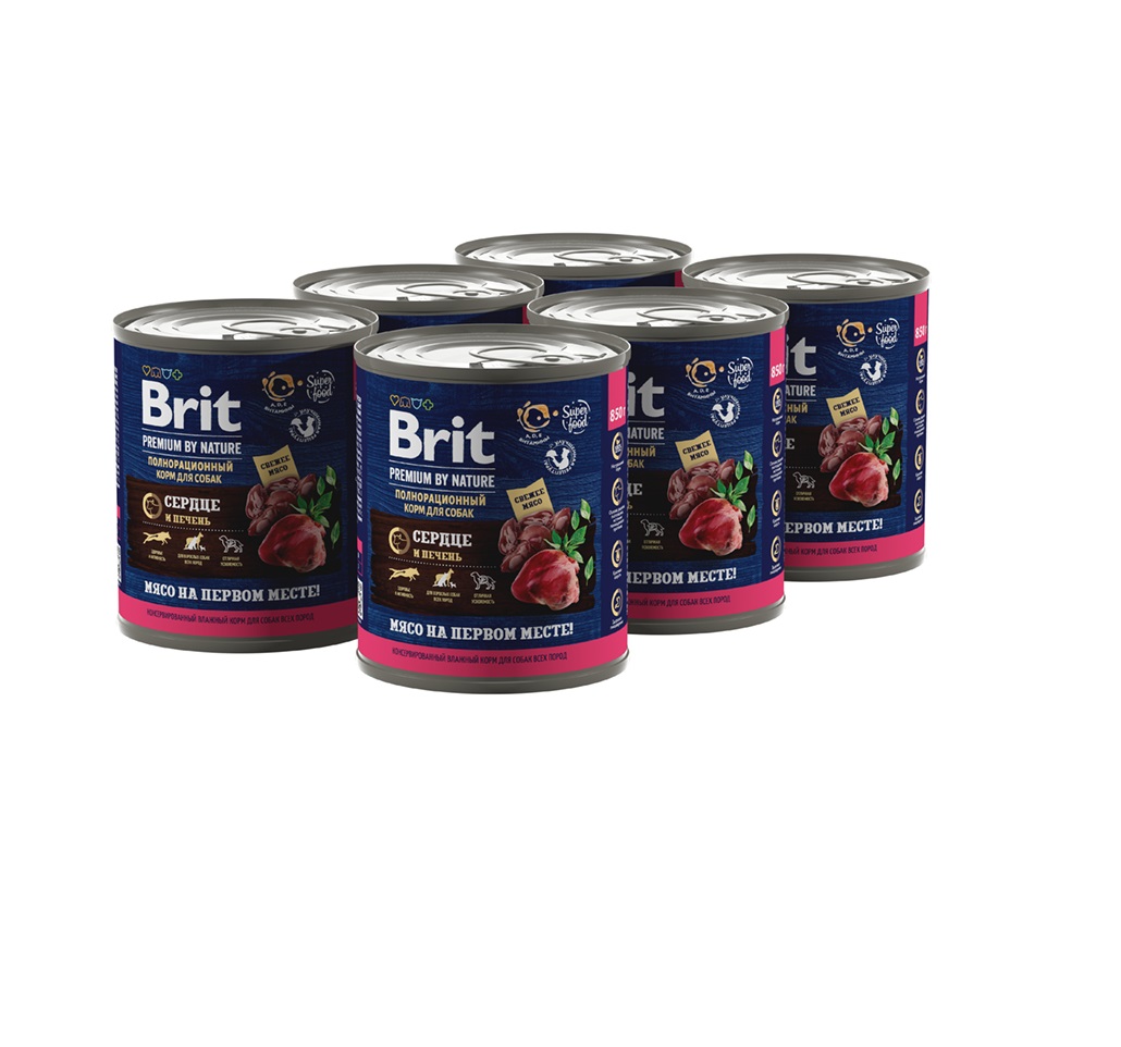 Брит 850гр - Сердце и Печень (Brit Premium by Nature) 1кор = 6шт