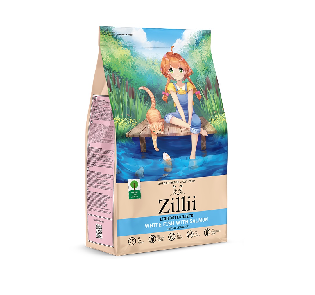Зилли 2кг - Белая Рыба/Лосось, для кошек Стерилизованных (Zillii) + Подарок