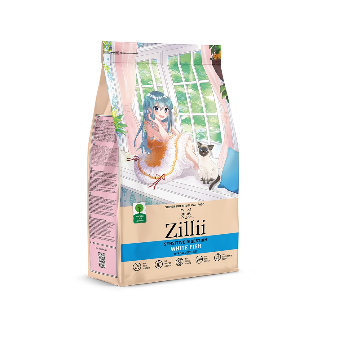 Зилли 400гр - Белая Рыба, для кошек с Чувствительным пищеварением (Zillii)
