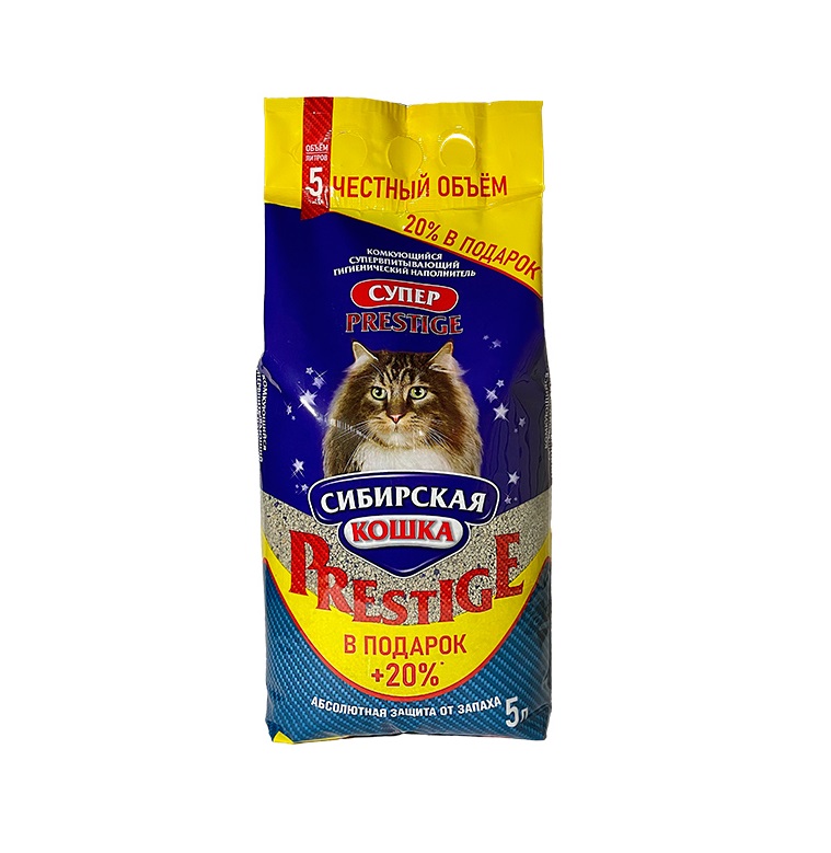 Сибирская кошка "Супер" Престиж, комкующийся 5л + 20% в подарок