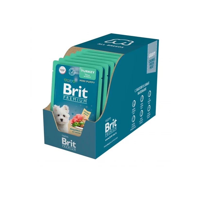 Брит 85гр - Индейка/Яблоко - Соус - для Щенков Мини (Brit Premium by Nature) 1 коробка = 14шт
