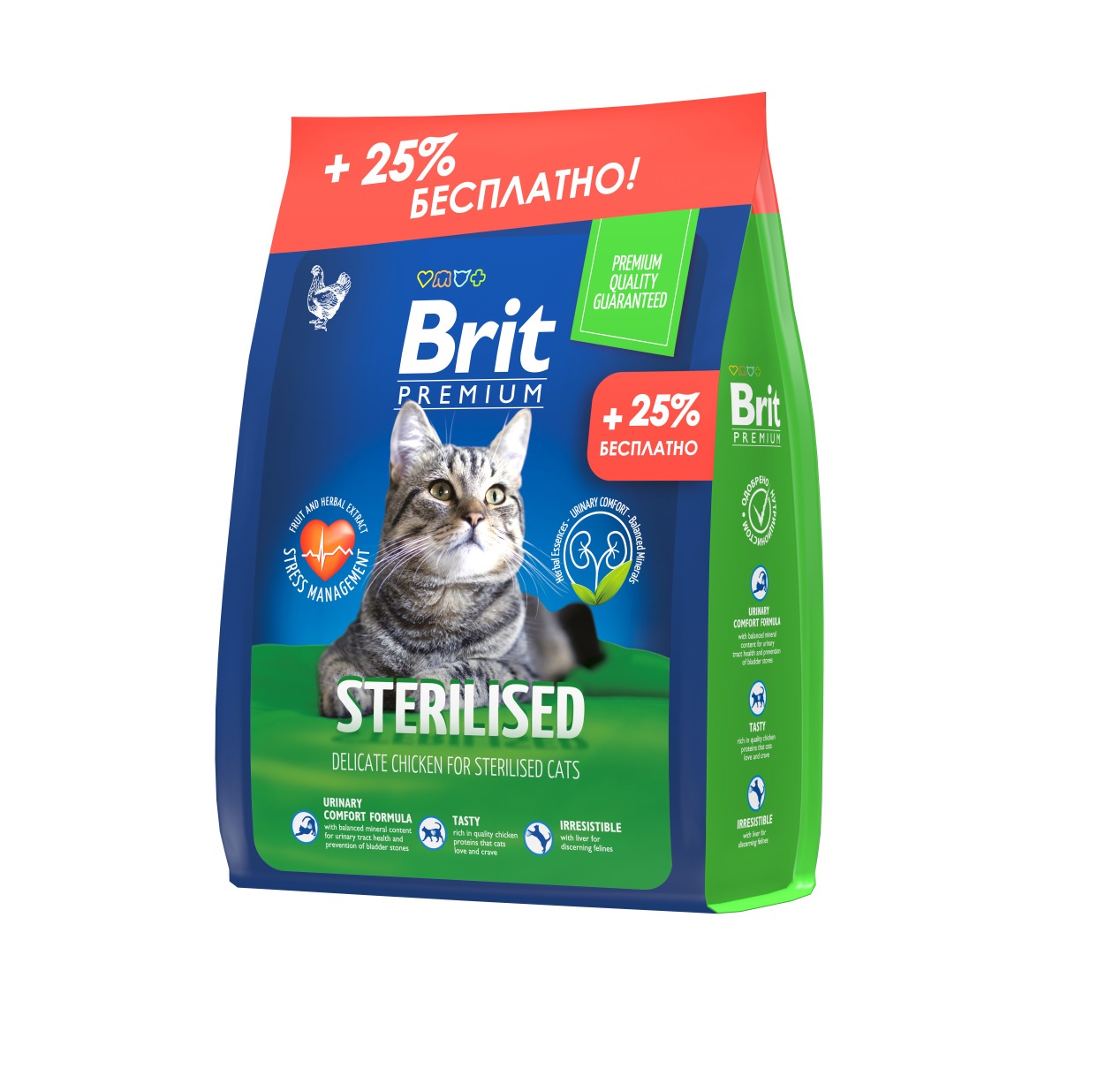Брит Премиум 2кг + 500гр - Курица Стерилизед, для взрослых Стерилизованных кошек (Brit Premium by Nature)