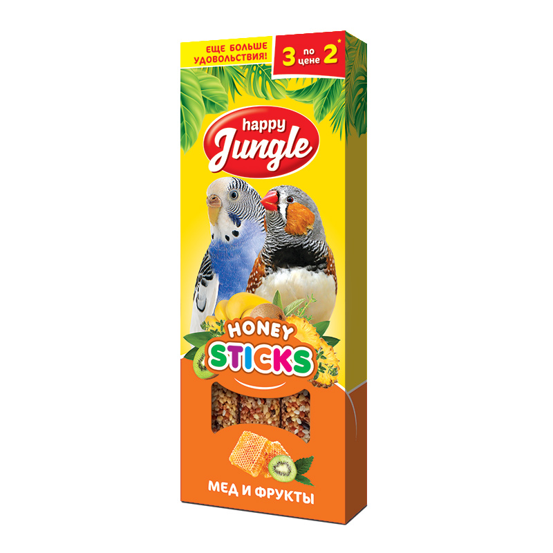 Джунгли палочки для птиц 3шт (90гр) - Мёд и Фрукты (Happy Jungle)
