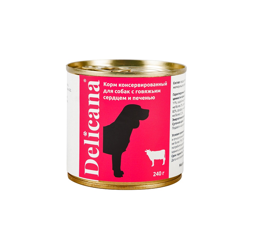 Деликана 240гр - Говядина Сердце Печень - 1кор (12шт) консервы для собак (Delicana)