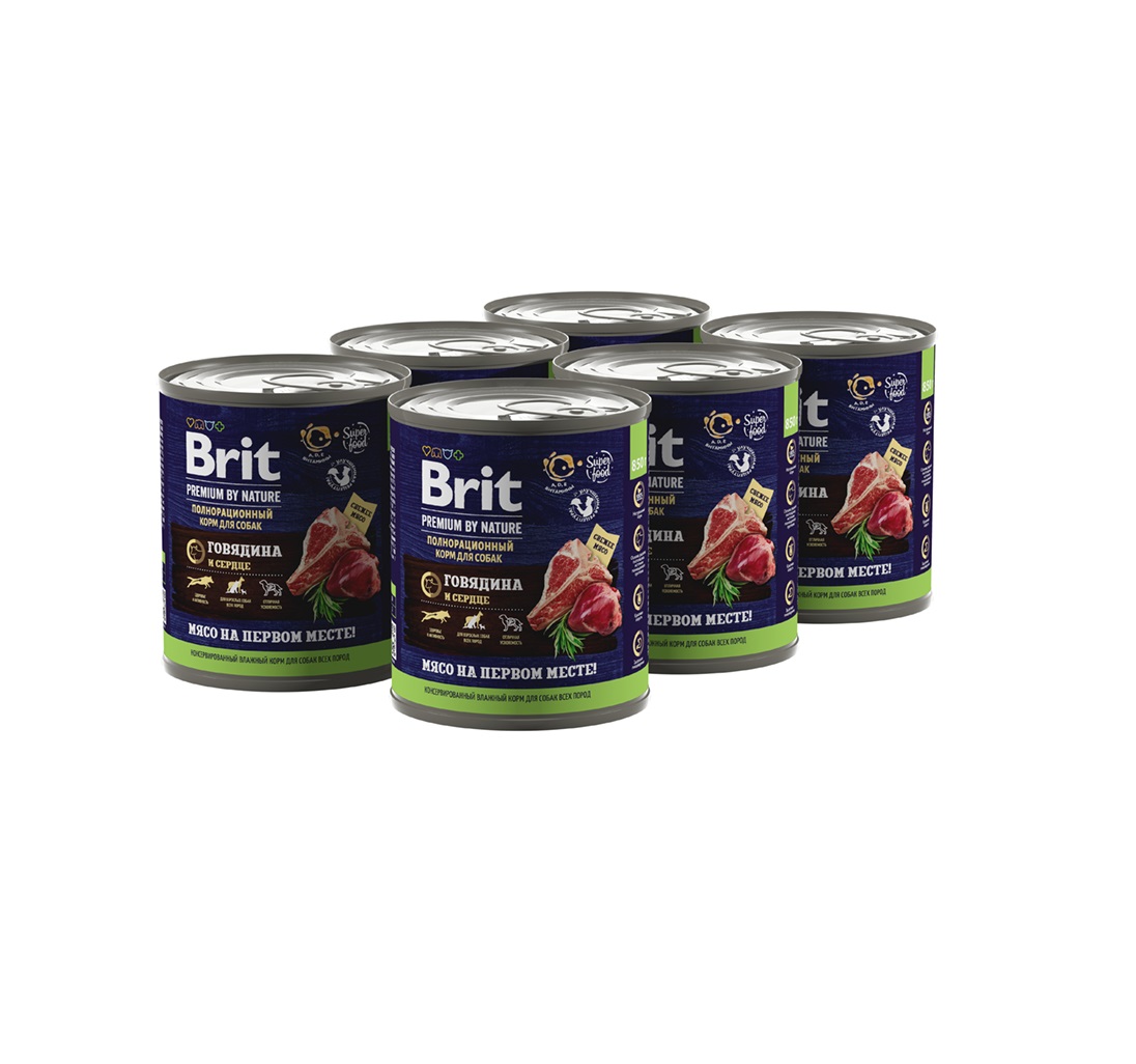 Брит 850гр - Говядина и Сердце (Brit Premium by Nature) 1кор = 6шт