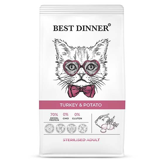 Бест Диннер 10кг - Индейка/Картофель - для Стерилизованных кошек (Best Dinner)
