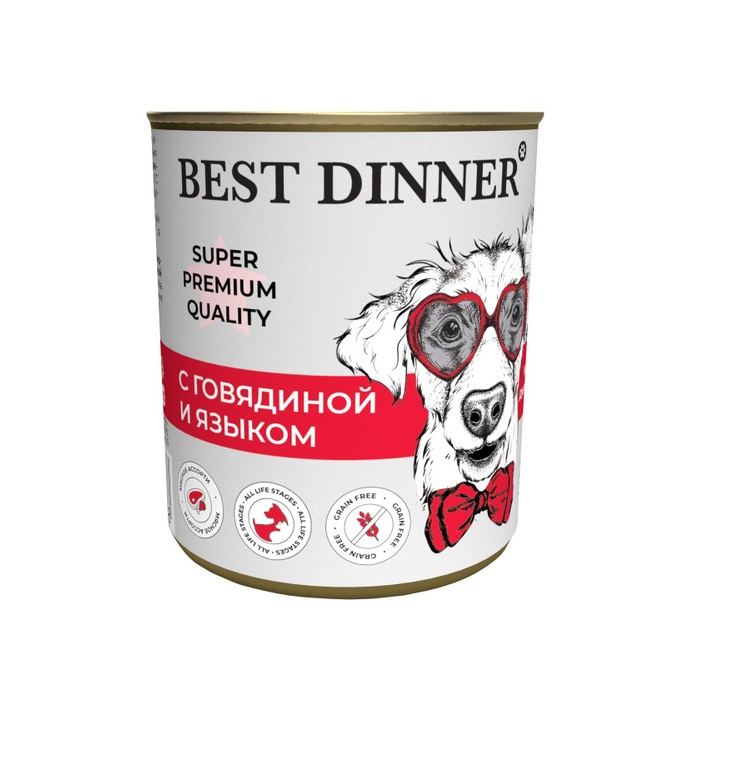 Бест Диннер 340гр - Мясные Деликатесы - Говядина/Язык - для собак и щенков (Best Dinner) + Подарок