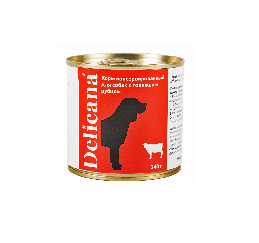 Деликана 240гр - Говядина Рубец - 1кор (12шт) консервы для собак (Delicana)