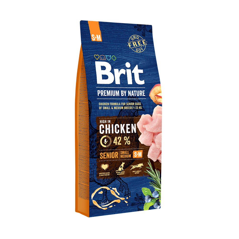 Брит 15кг для Пожилых собак Мелких и Средних пород Курица (Brit Premium by Nature)