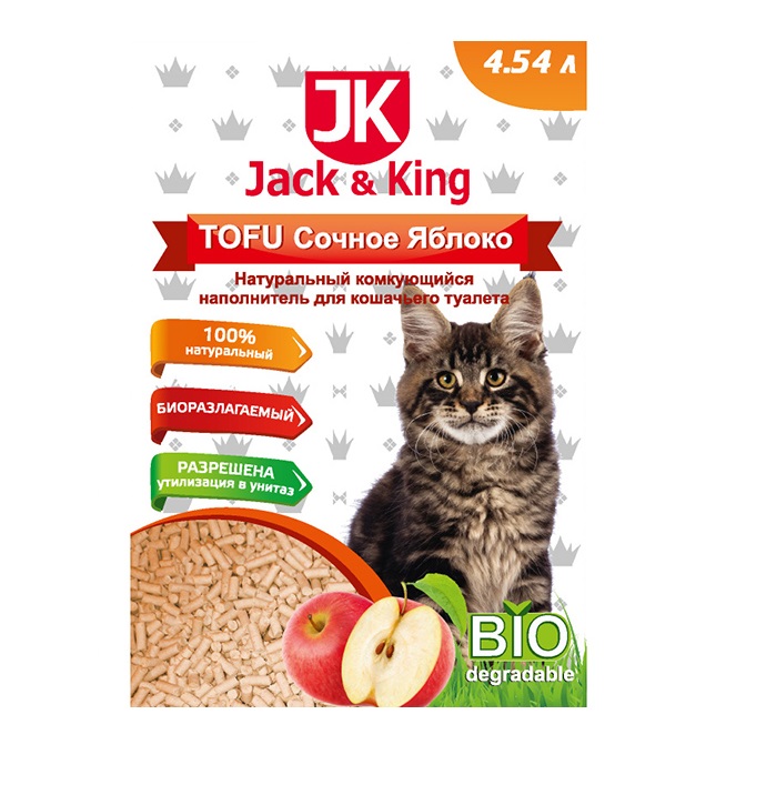 ДжекКинг 4,54л - тофу комкующийся - Яблоко (Jack&King) + Подарок