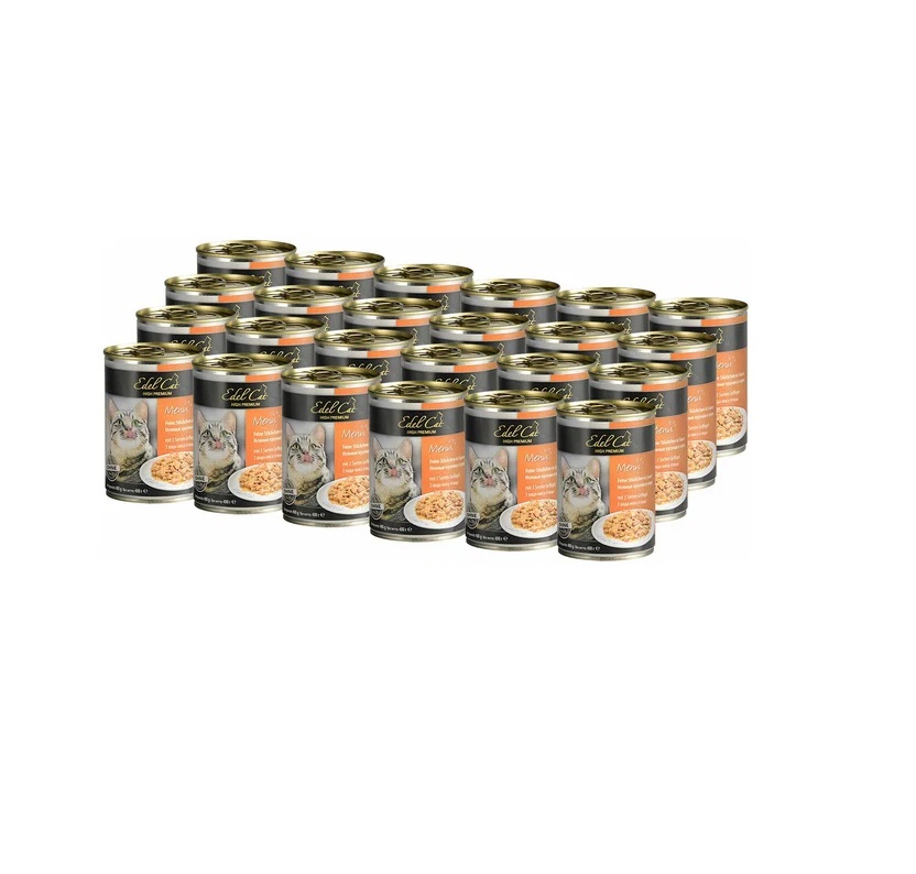 Эдель Кэт 400гр - 3 вида Мяса - кусочки в Соусе, консервы для кошек (Edel Cat) 1кор = 24шт