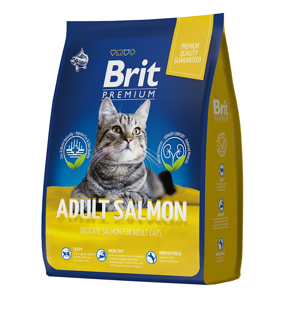 Брит Премиум 8кг - Лосось Эдалт, для взрослых кошек (Brit Premium by Nature)