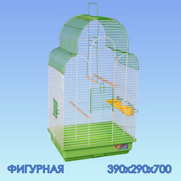 Клетка для птиц Ффигурная,  поддон, 1 жердочка, 1 качель, 2 кормушки (39х29х70см)