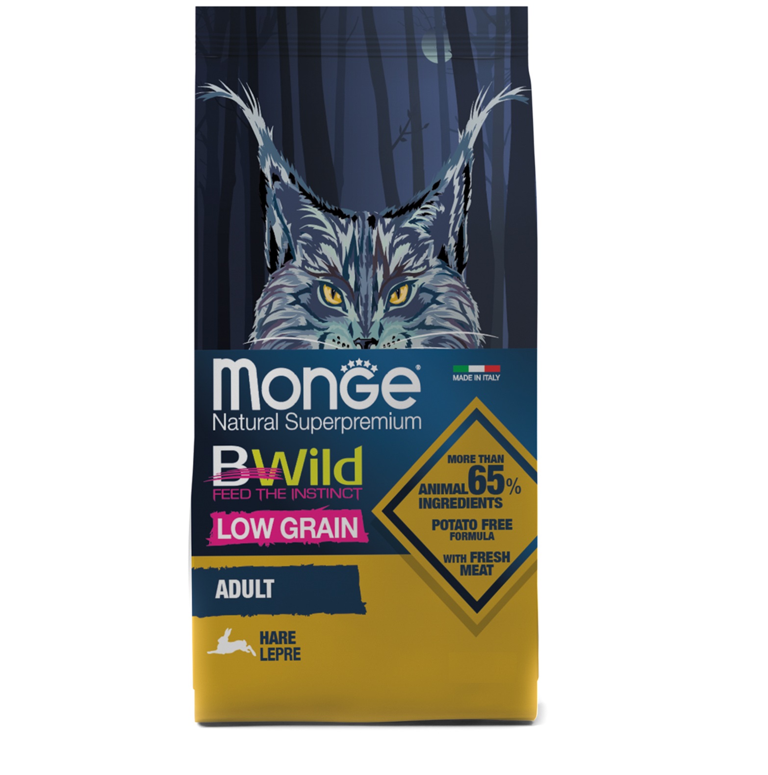 Монж 1,5кг - BWild - Заяц, НИЗКОзерновой корм для кошек (Monge BWild Low Grain)