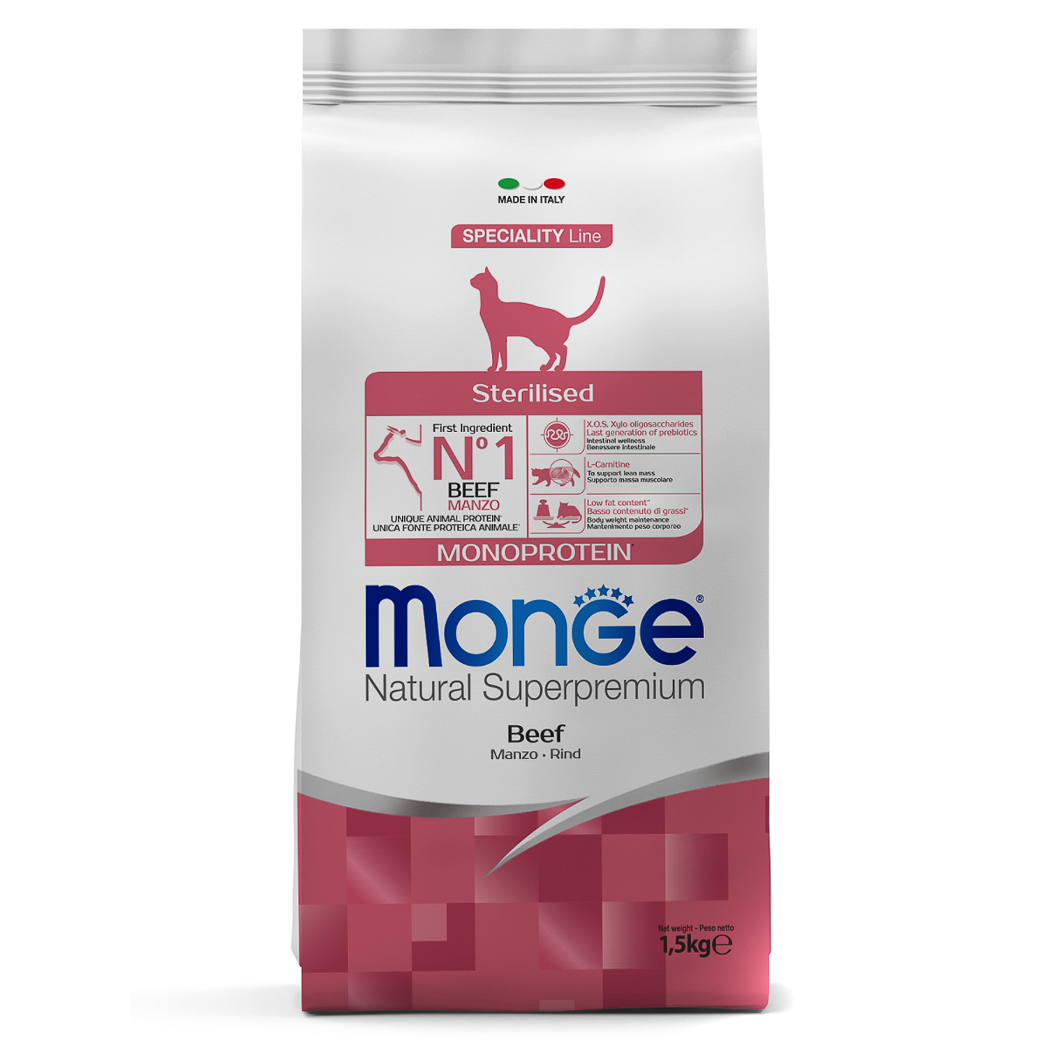 Монж 1,5кг корм для Кошек Стерилизованных - Монопротеин - Говядина (Monge)