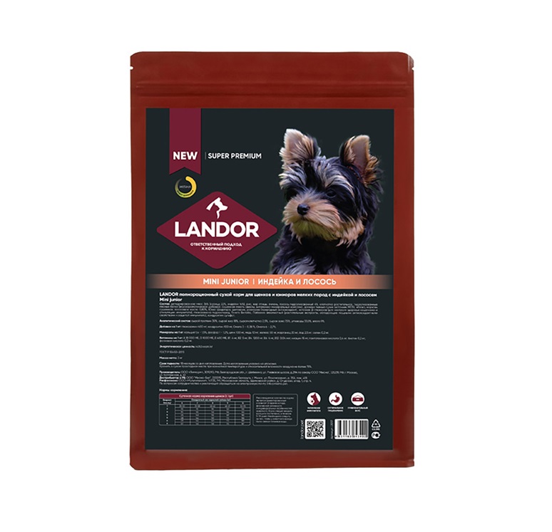 Ландор 3кг - Индейка/Лосось - для щенков Мелких (Landor)