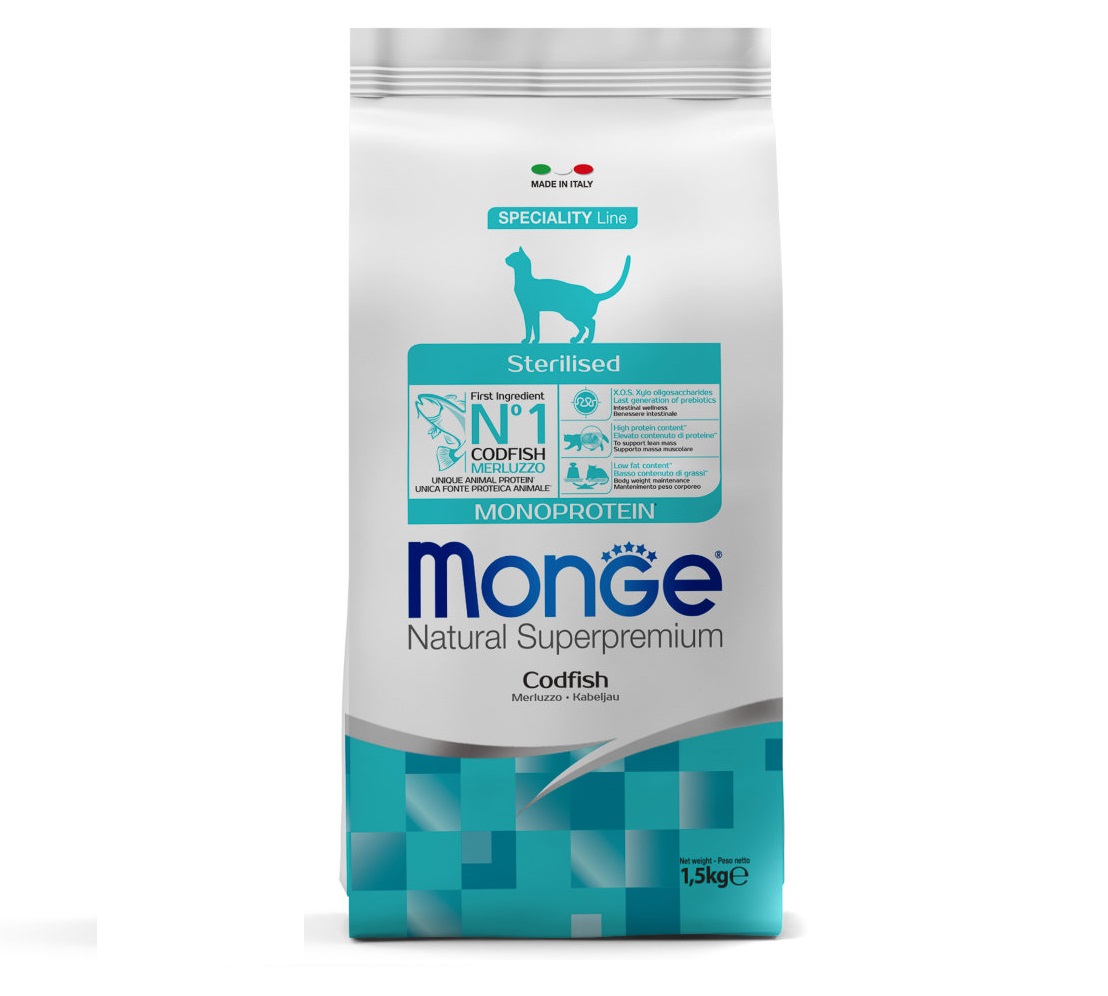 Монж 1,5кг корм для Кошек Стерилизованных - Монопротеин - Треска (Monge)