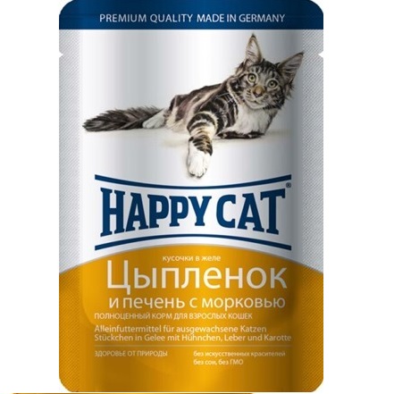 Хэппи Кэт пауч 100гр - Желе - Цыпленок/Печень (Happy Cat)