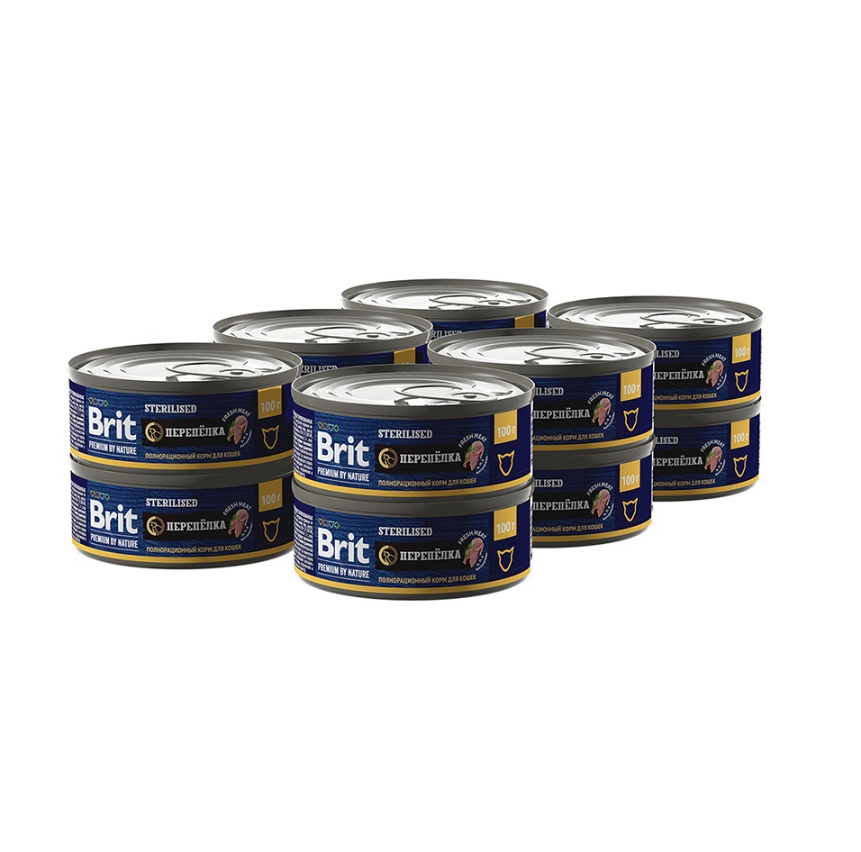 Брит 100гр - Стерилизед - Перепелка - консервы для Стерилизованных кошек (Brit Premium by Nature) 1кор = 12шт