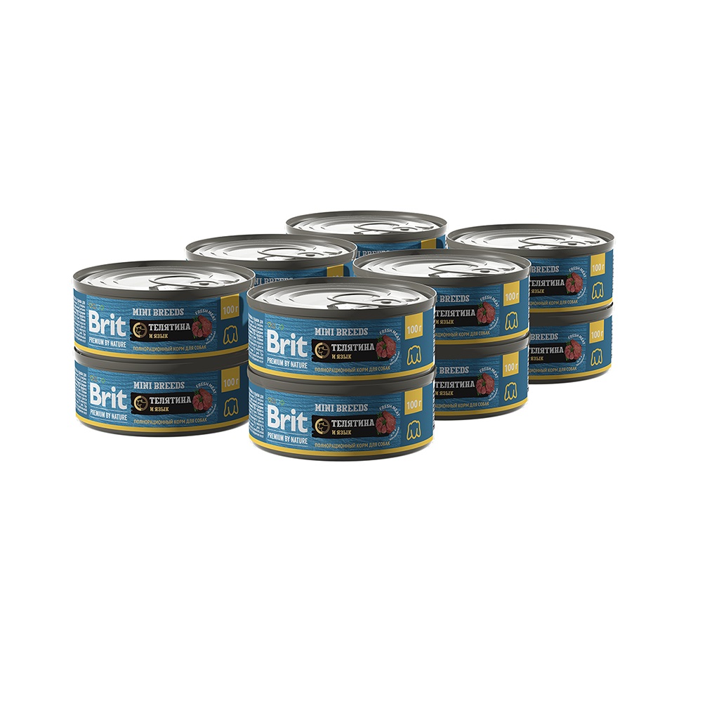 Брит 100гр - Мини - Телятина/Язык - консервы для собак Мелких пород (Brit Premium by Nature) 1кор = 12шт