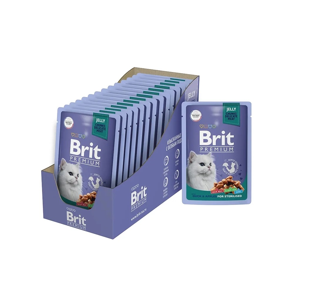 Брит Премиум пауч 85гр - Желе - Утка/Яблоки (Brit Premium by Nature) 1кор = 14шт