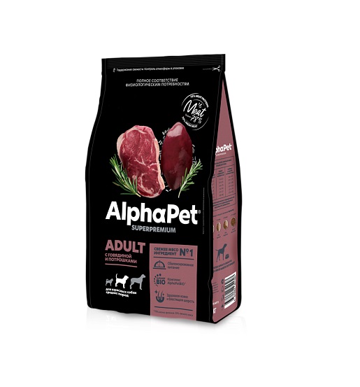 АльфаПет СуперПремиум 7кг - для Средних Собак - Говядина/Потрошки (Alpha Pet SuperPremium)