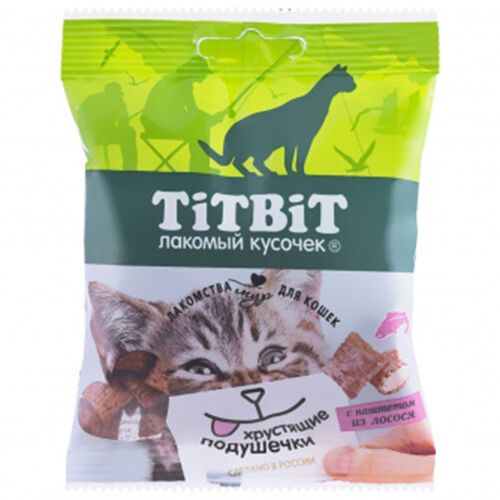 Хрустящие подушечки для кошек 30гр - паштет из Лосося (TitBit)