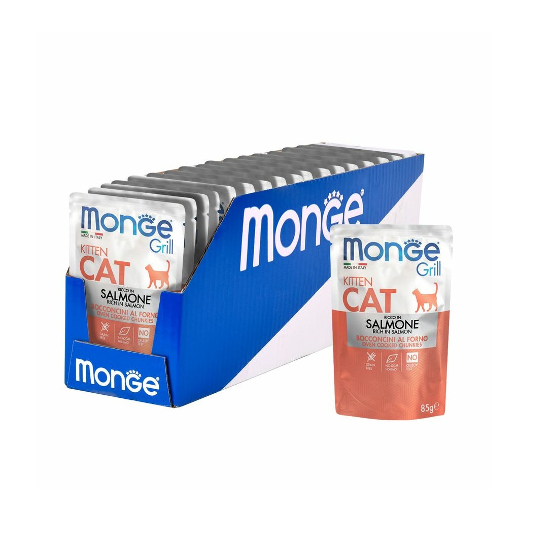 Монж пауч 85гр - Cat Grill - Лосось Норвежский - кусочки в Желе - для Котят (Monge) 1кор = 28шт