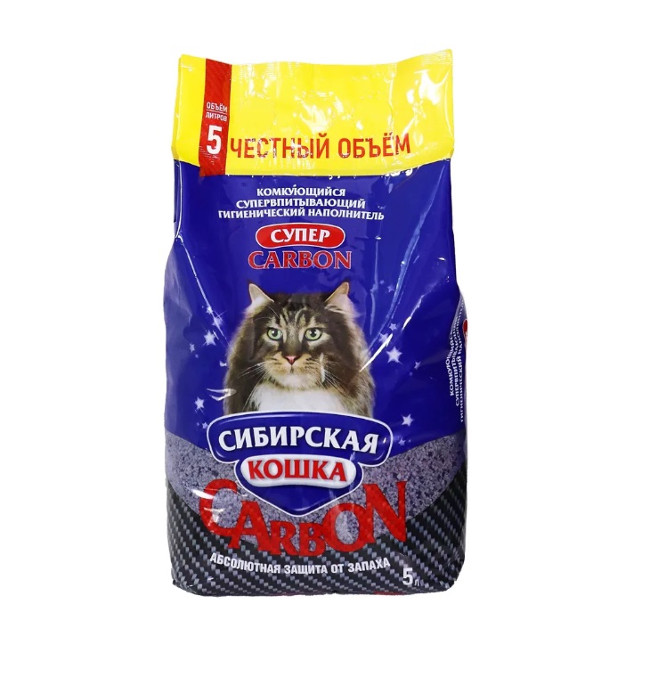 Сибирская кошка "Супер" Карбон, комкующийся 5л + Подарок