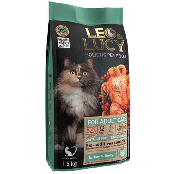 Лео&Люси Холистик 1,5кг - Индейка, для Стерилизованных кошек (Leo&Lucy)