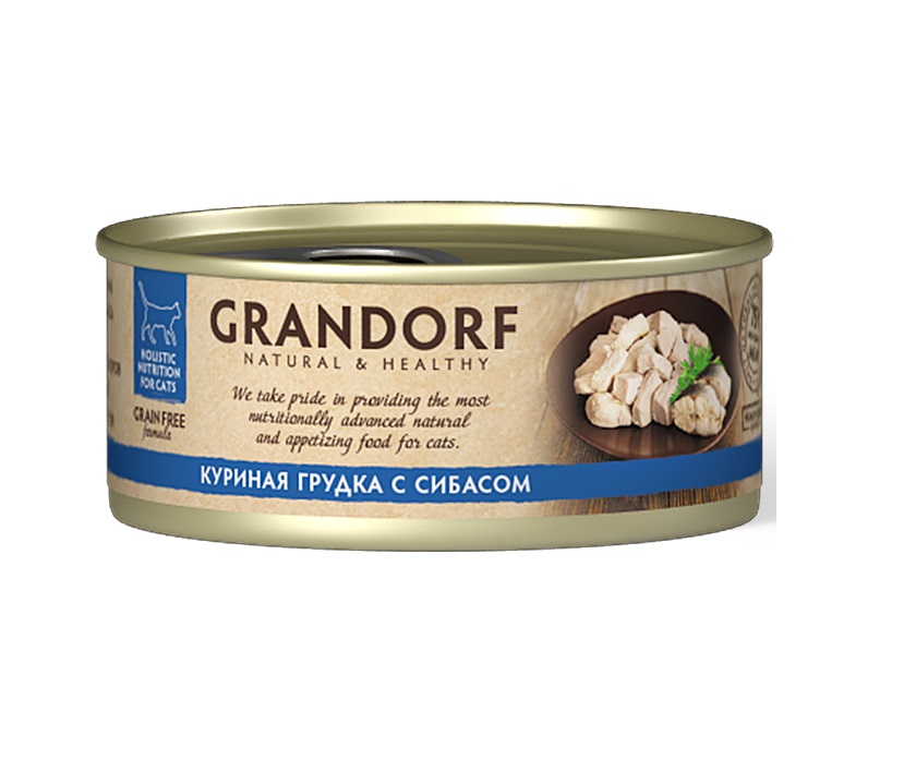 Грандорф 70гр - Куриная Грудка/Сибас, консервы для кошек (Grandorf)
