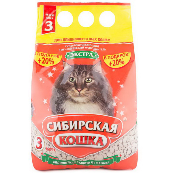 Сибирская кошка "Экстра" впитывающий, 3л + 20% в подарок + Подарок