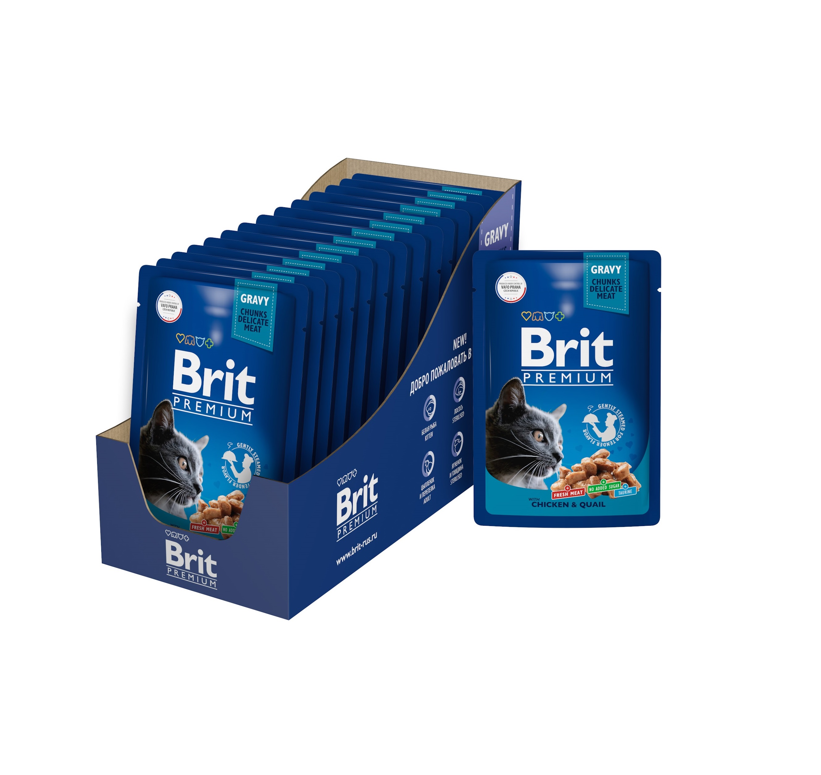 Брит Премиум пауч 85гр - Соус - Цыпленок и Перепелка (Brit Premium by Nature) 1кор = 14шт