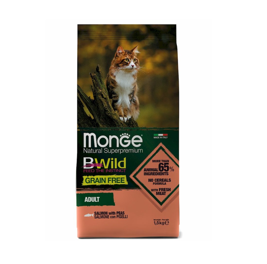 Монж 1,5кг - BWild - Лосось, БЕЗзерновой корм для кошек (Monge BWild Grain Free)