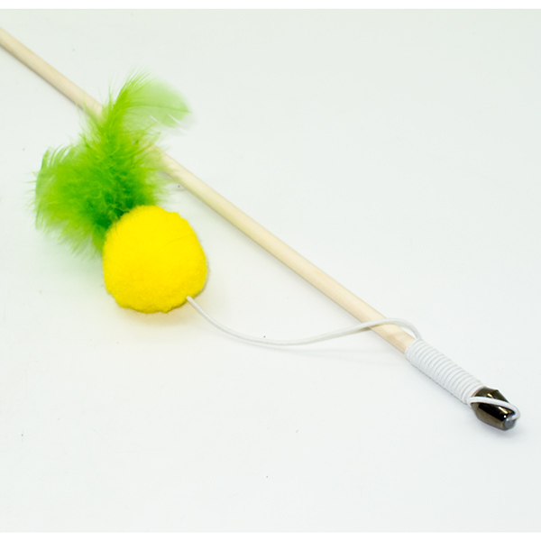 Дразнилка-удочка Мячик с перьями 50см деревянная палочка (Кот Лукас)