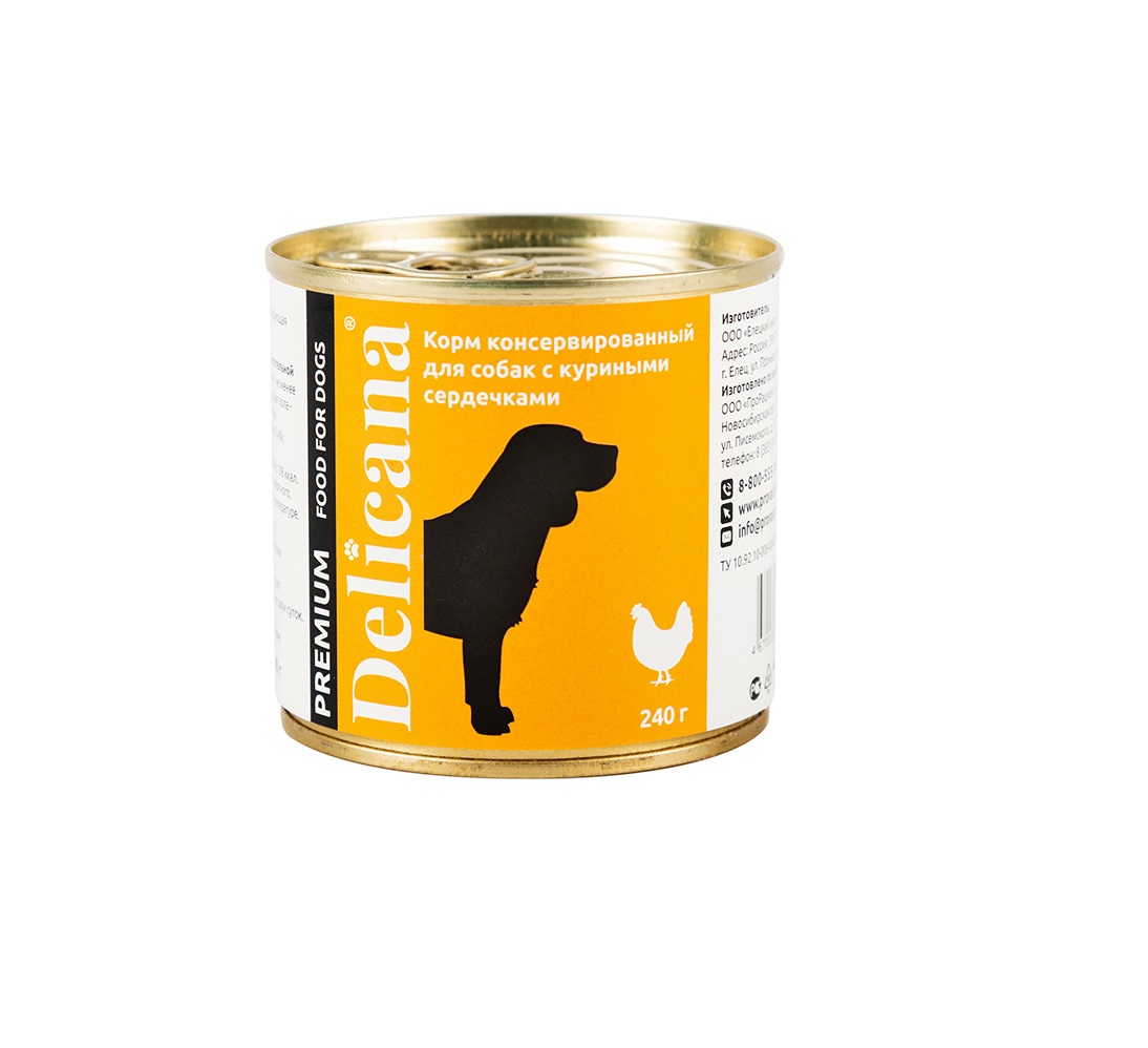 Деликана 240гр - Курица Сердечки - 1кор (12шт) консервы для собак (Delicana)