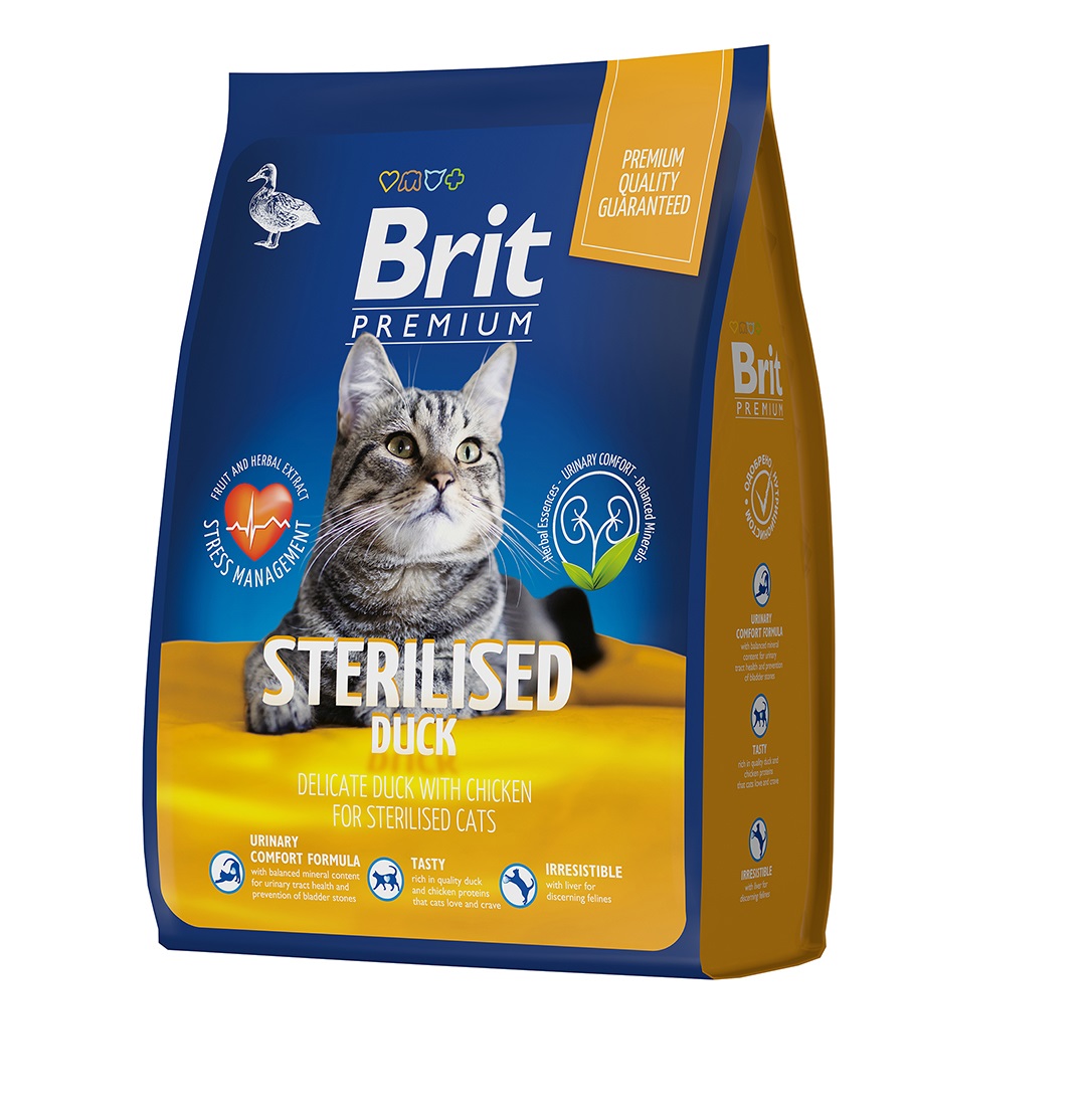 Брит Премиум 2кг - Утка Стерилизед, для взрослых Стерилизованных кошек (Brit Premium by Nature)