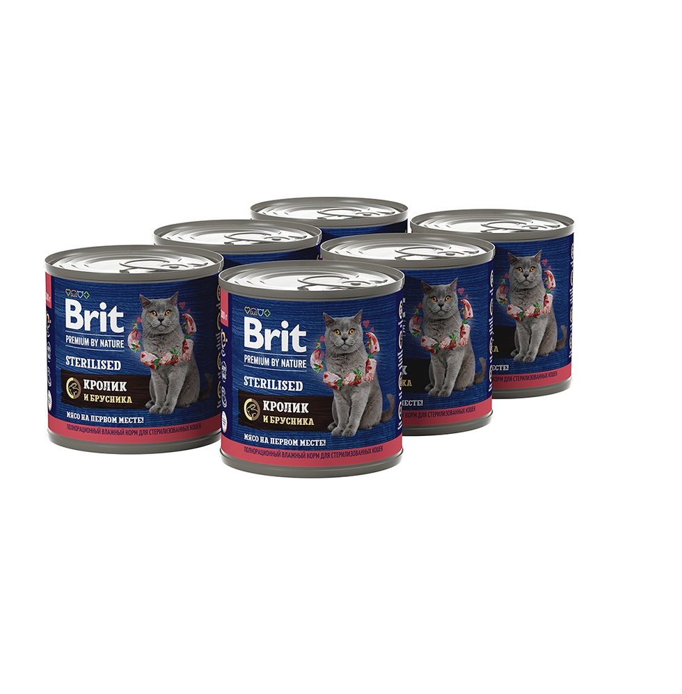 Брит 200гр - Стерилизед - Кролик/Брусника - консервы для Стерилизованных кошек (Brit Premium by Nature) 1кор = 6шт