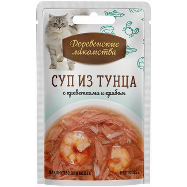 Деревенские лакомства 35гр - Тунец/Креветки/Краб (Суп) - консервы для кошек