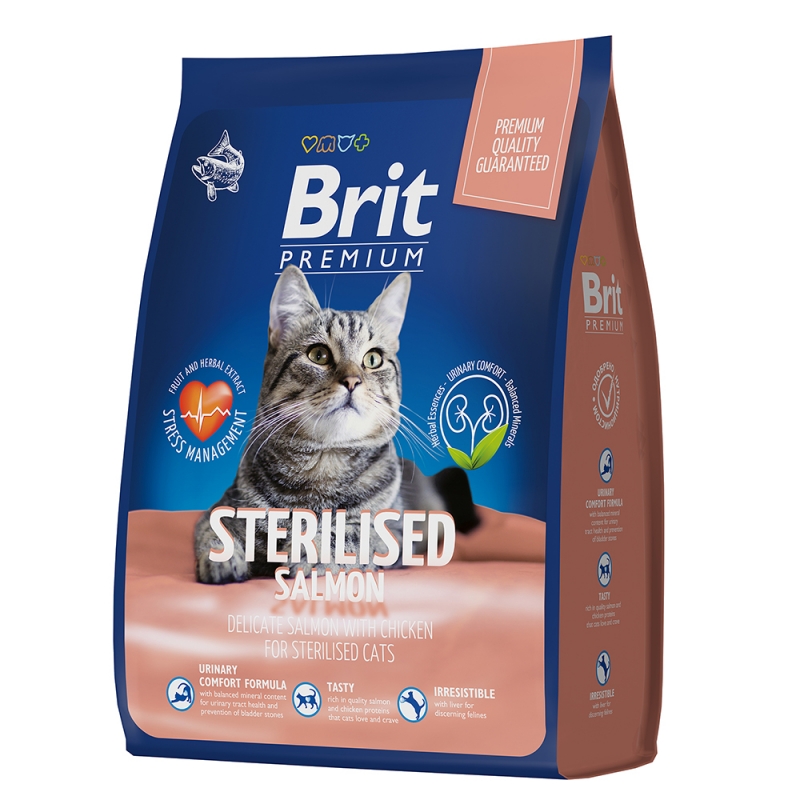 Брит Премиум 8кг - Курица и Лосось Стерилизед, для взрослых Стерилизованных кошек (Brit Premium by Nature)